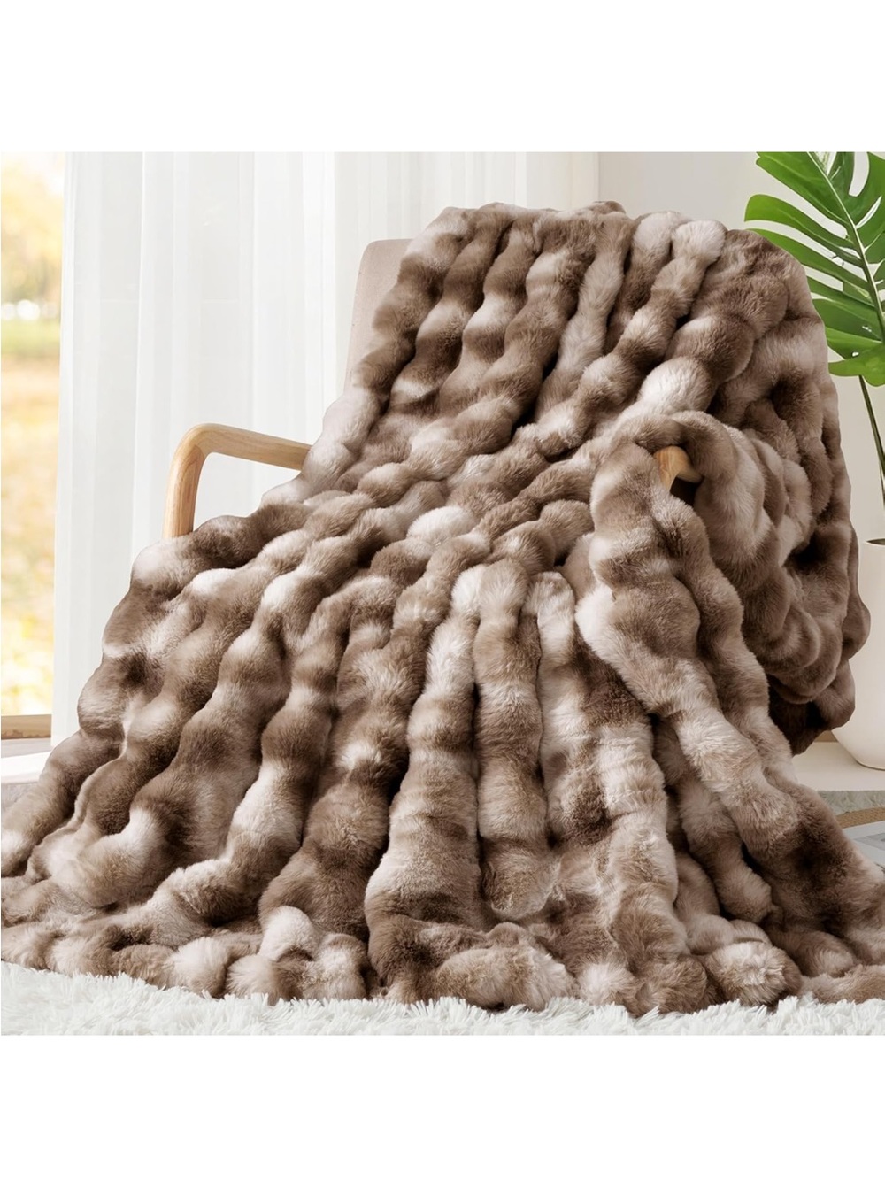 Luxury 1000GSM Faux Rabbit Fur Throw Blanket